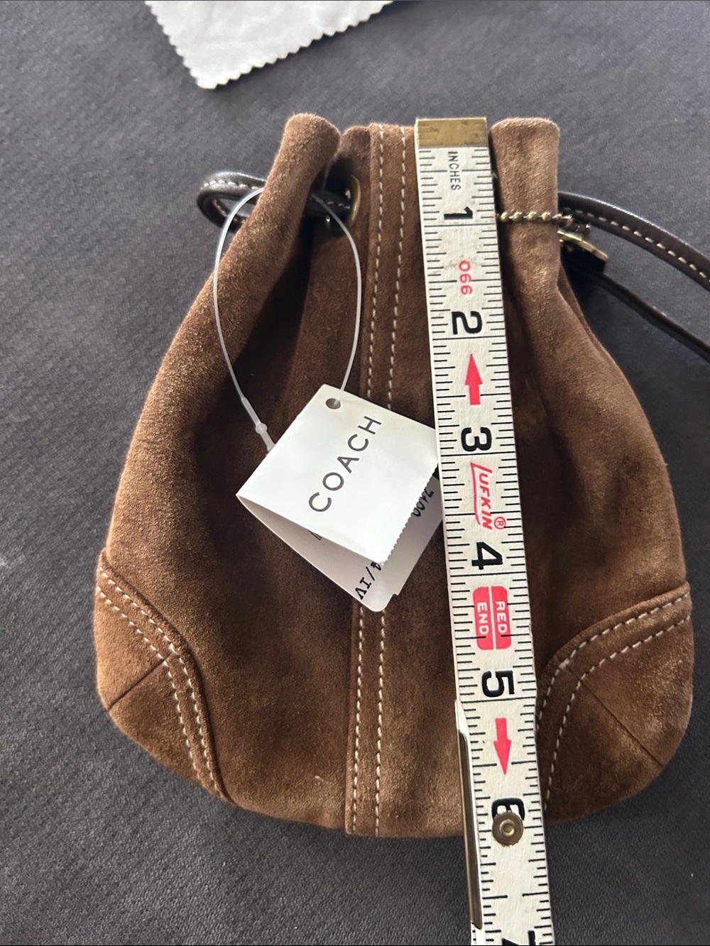 Vintage Coach Suede Drawstring Wristlet with Gold Hang Tag. Retired Style - Picture 4 of 5